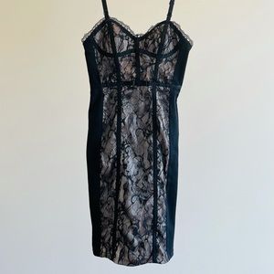 NWOT Bebe Black Lace-Front Dress XXS